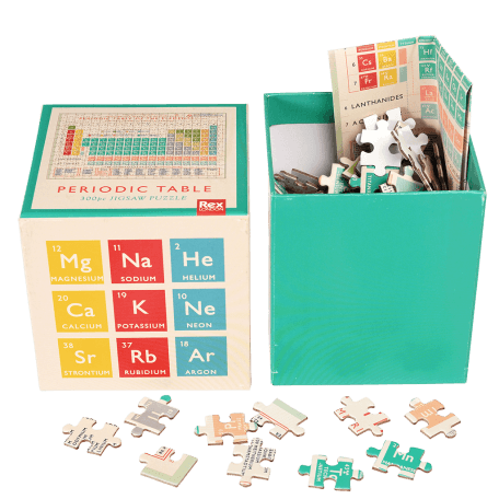 Periodic Table puzzle pieces and guide sheet in box