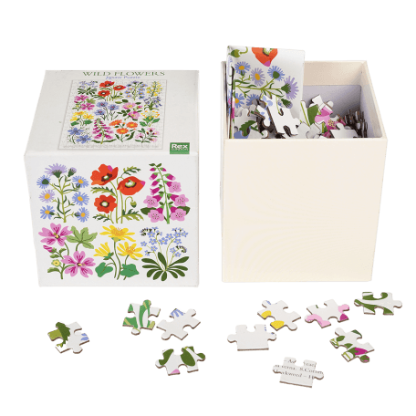 Wild Flowers puzzle pieces and guide sheet in box