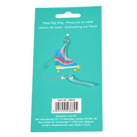 Roller skate keyring back of packaging