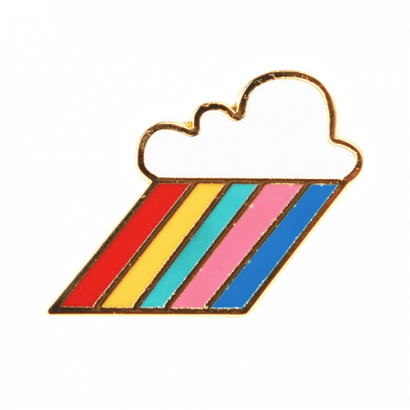 Pin badge in shape of cloud with rainbow-coloured beams