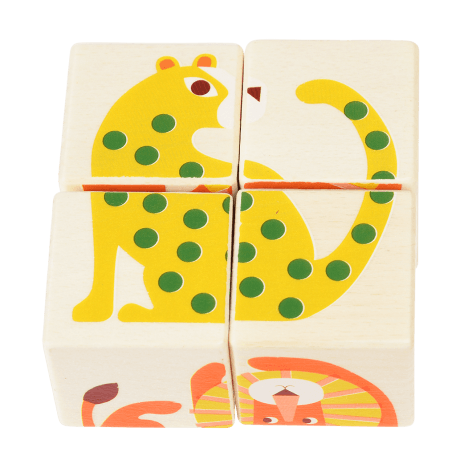 Wooden puzzle cubes for babies forming picture of leopard