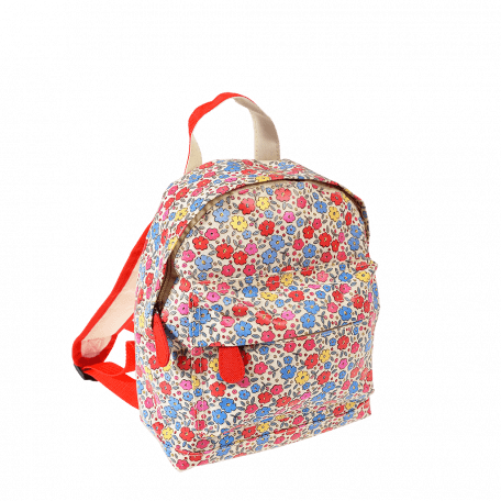 Mini children's backpack in ecru with flower print front view