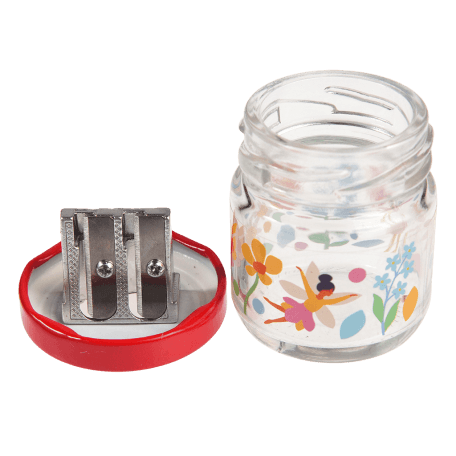 Fairies in the Garden glass jar pencil sharpener with lid/sharpener removed