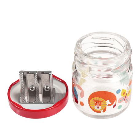 Wild Wonders glass jar pencil sharpener with lid/sharpener removed