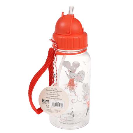 Mimi and Milo kids water bottle showing straw