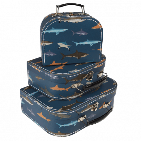 Set of 3 Sharks design cardboard storage cases stacked