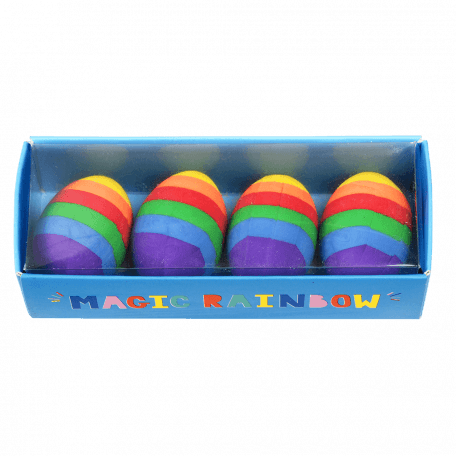 Magic rainbow egg erasers in packaging