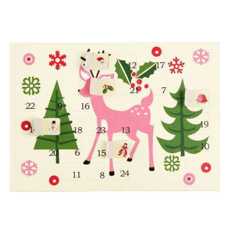 50s Christmas miniature advent calendar card with some doors opened to reveal images behind