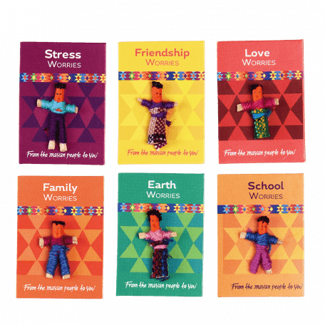 All 6 varieties of mini worry dolls from Mayan people of Guatemala