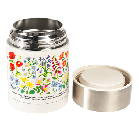 Wild Flowers stainless steel food flask with lid removed