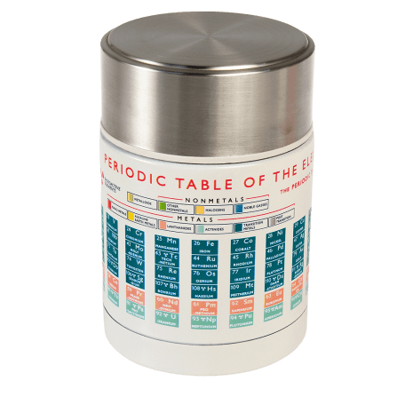 Stainless steel food flask in ecru with print of period table of the elements