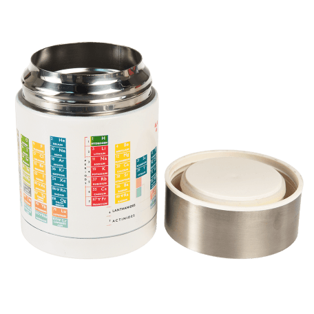 Periodic Table stainless steel food flask with lid removed