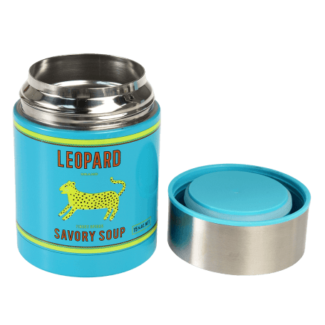 Leopard stainless steel food flask with lid removed