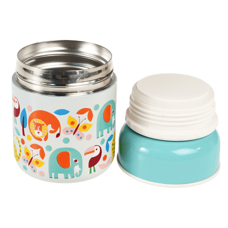 Wild Wonders stainless steel food flask with inner and outer lids removed