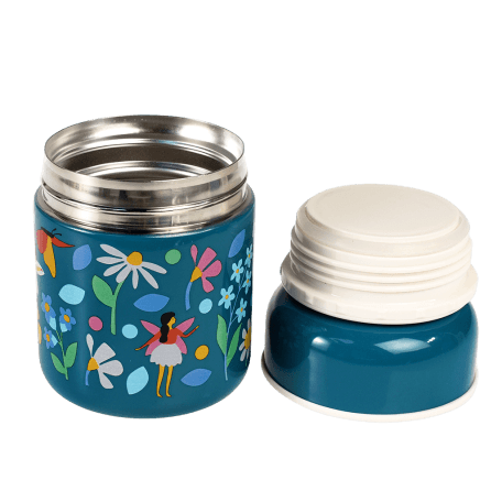 Fairies in the Garden stainless steel food flask with inner and outer lids removed