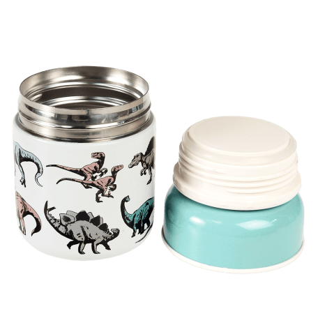 Prehistoric Land stainless steel food flask with inner and outer lids removed