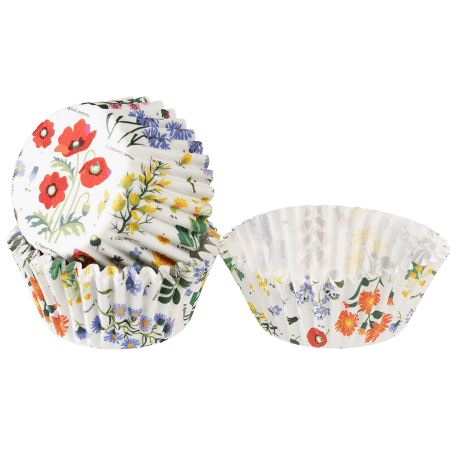 Cupcake cases in white with print of wild flowers