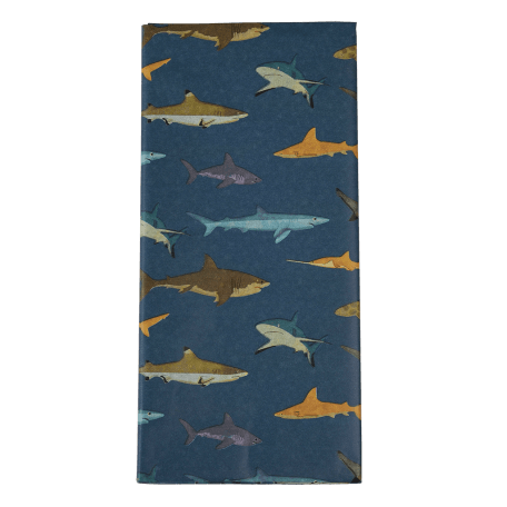 Tissue paper sheets with print of various sharks