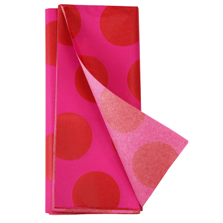 Red on pink Spotlight tissue paper pack with 1 sheet unfurled