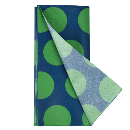 Green on blue Spotlight tissue paper pack with 1 sheet unfurled