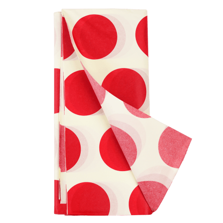 Red on white Spotlight tissue paper pack with 1 sheet unfurled