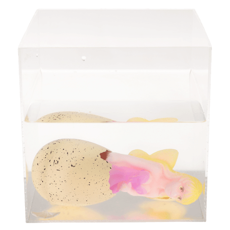 Giant hatching egg in container of water with fairy appearing