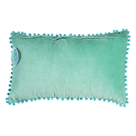 Aqua Velvet Pom Pom Cushion