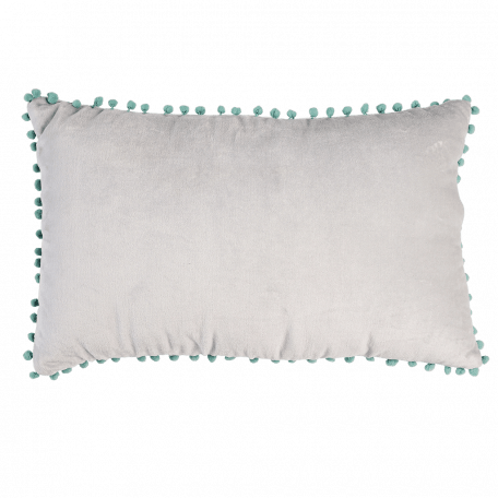 Pale Grey Velvet Pom Pom Cushion