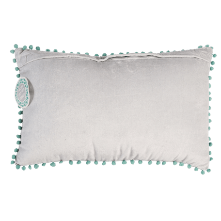 Pale Grey Velvet Pom Pom Cushion