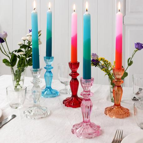 Tall Pink Glass Candle Holder