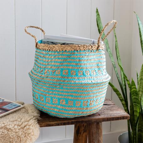 Small Turquoise Seagrass Basket