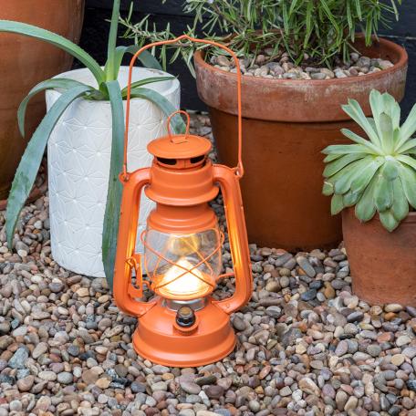 Burnt Orange Led Hurricane Lantern