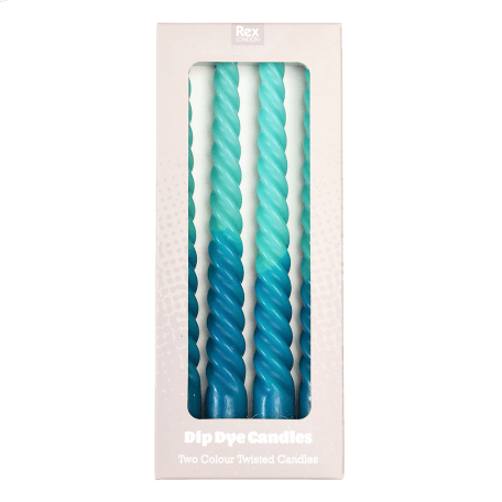 Dip Dye Spiral Candles Teal And Blue (set Of 4)