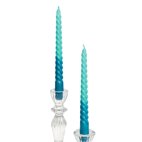 Dip Dye Spiral Candles Teal And Blue (set Of 4)