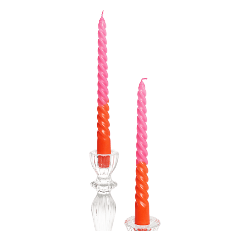 Dip Dye Spiral Candles Pink And Orange (set Of 4)