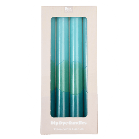 Dip Dye Candles Light Blue, Aquamarine And Dark Blue (set Of 4)