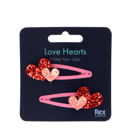 Love Hearts Glitter Hair Clips (set Of 2)