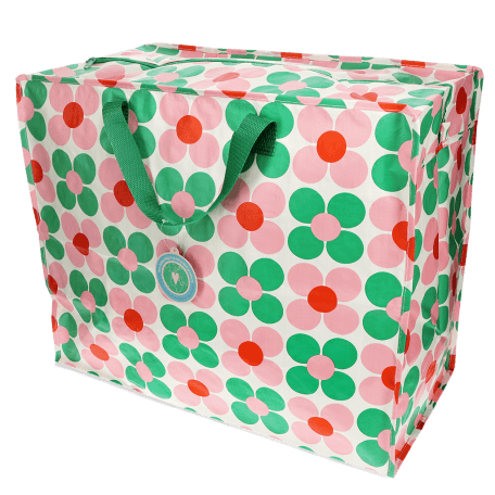 Jumbo Storage Bag - Pink And Green Daisy