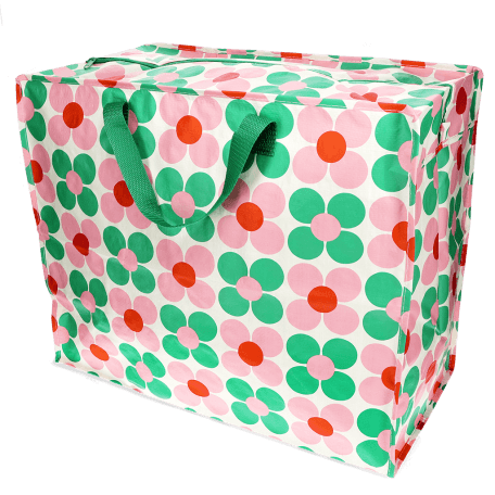 Jumbo Storage Bag - Pink And Green Daisy