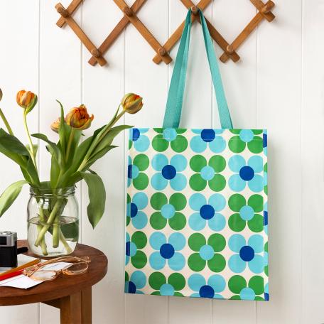 Shopping Bag - Blue And Green Daisy