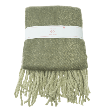 Woven Blanket With Tassels - Dark Green