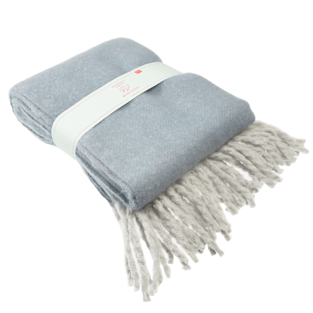 Woven Blanket With Tassels - Light Blue