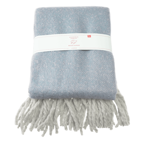 Woven Blanket With Tassels - Light Blue