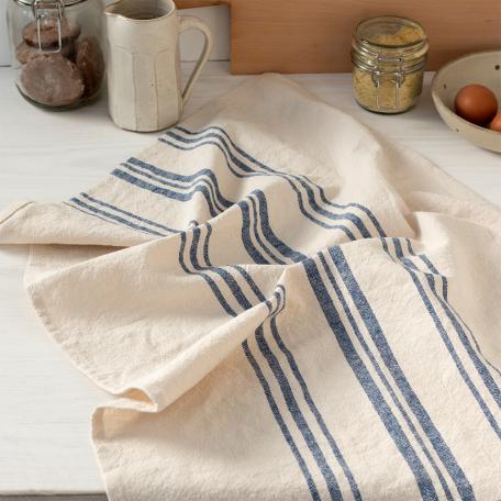 Pure Belgian Linen Tea Towel - Blue Stripe