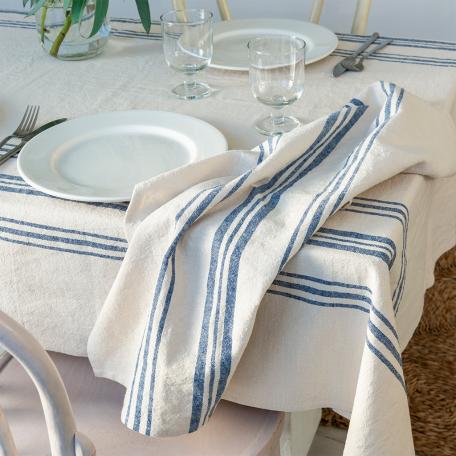 Pure Belgian Linen Tea Towel - Blue Stripe