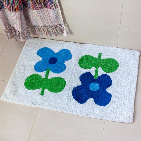 Tufted cotton bath mat - Blue flowers