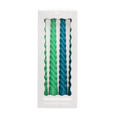 Twisted candles (pack of 4) - Green and blue