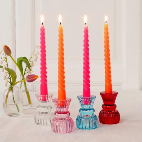 Twisted candles (pack of 4) - Bright pink and orange