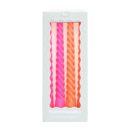 Twisted candles (pack of 4) - Bright pink and orange