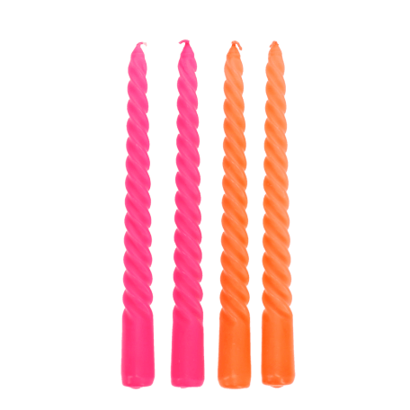 Twisted candles (pack of 4) - Bright pink and orange